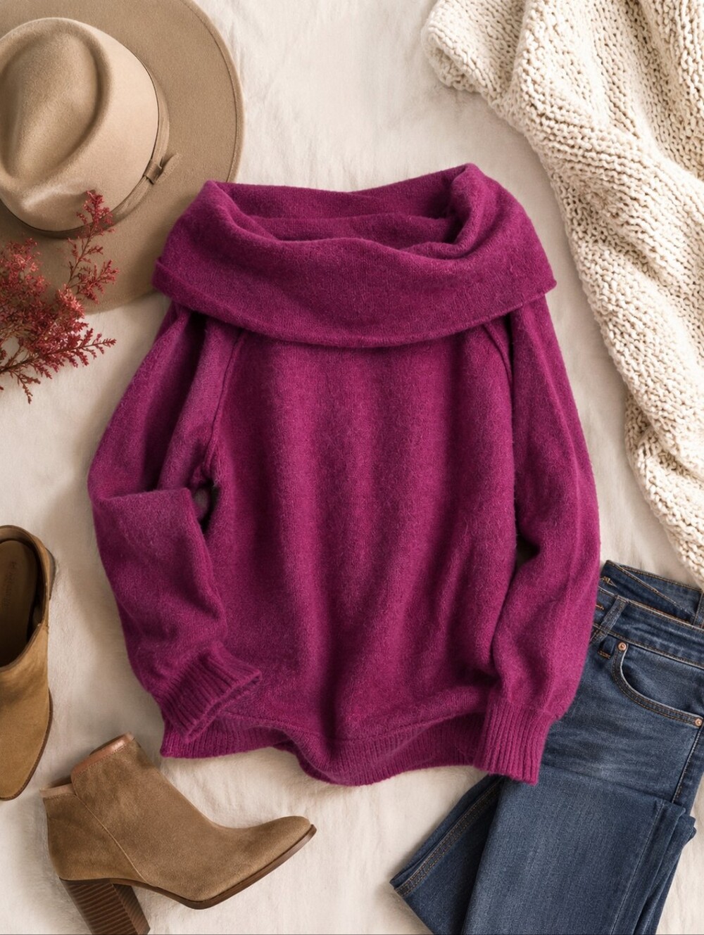 Free People Oversized Slouchy Sweater Pink Cowl Neck Boho Cozy Knit Size M